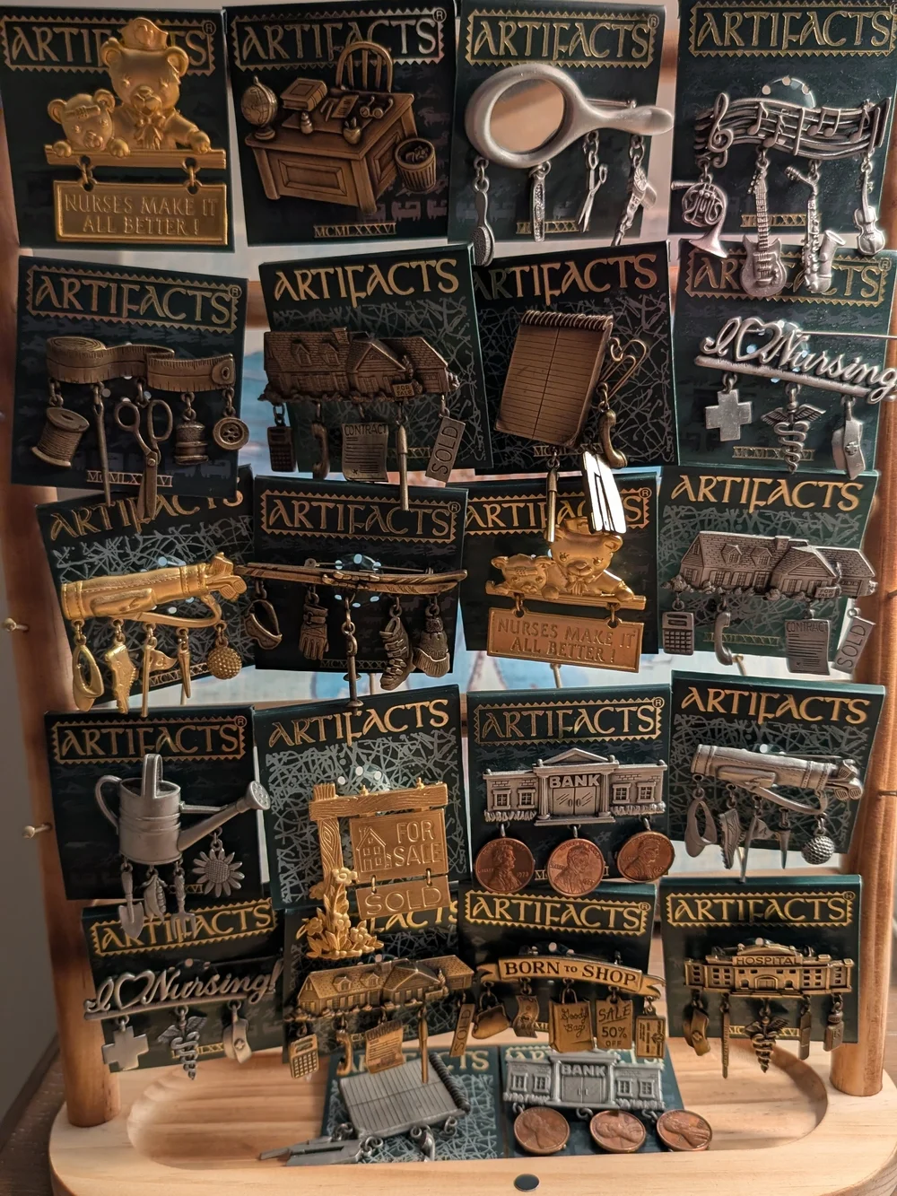 Lot of 22 vintage JJ Jonette Artifacts pins - New on cards